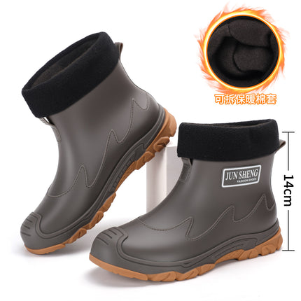 Japanese-Style Gray Rubber Sole Anti-Fouling Short Men's Rain Boots Integrated Waterproof Men's Shoes Outdoor Rain Boots Glue Shoes Men