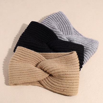 European and American cross-border knitted hair band fashionable all-match elastic wool cross headband autumn and winter warm wide-brimmed hair accessories