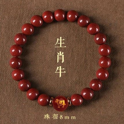 Natural High-Content Raw Mineral Cinnabar Bracelet for Women and Men, Zodiac Signs: Snake, Dragon, Dog, Rabbit, Ox, Wholesale