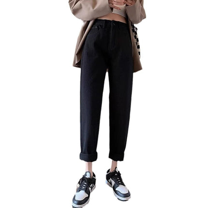 2025 Spring and Autumn New Black Loose Harlan Jeans Women's Nine-point Slim Pear-shaped Figure Turnip Pants