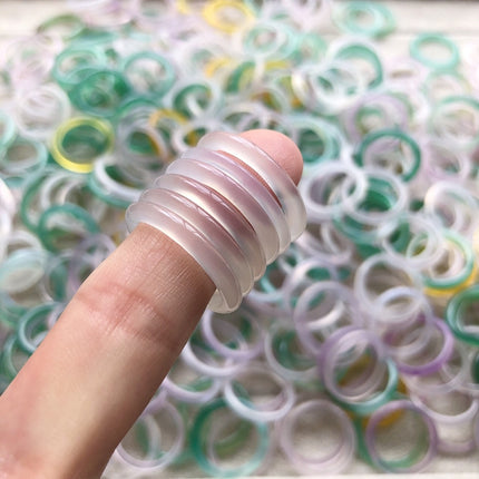 Natural White Chalcedony Ring Ice Colorful Agate Jade Women's Simple Running Ring Tail Ring National Style Fine Ring