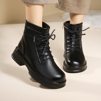 Mom's shoes winter cotton-padded shoes fleece-lined autumn and winter warm short boots elderly non-slip middle-aged and elderly women's shoes middle-aged winter shoes leather shoes