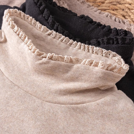 8177 Mori Style Sweet Embroidered High Neck Stretch Long Sleeve Base Shirt Loose All-match Cotton Slim Inner Top