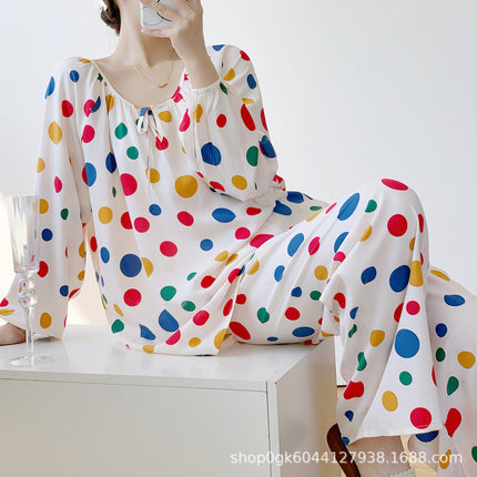 2025 New Leopard Print Cotton Silk Pajamas Women's Summer Thin Long-sleeved High-end Outwear Spring and Autumn plus size Home Clothes