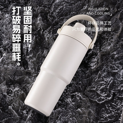 Cross-border high-value 316 stainless steel thermos cup large-capacity double-drink ceramic liner car cup portable handle cup
