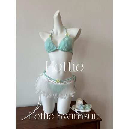 Source Manufacturer Sexy Whitening Swimsuit Yellow Small Breasts Small Breasts Push-Up Split Three-Point Strap Bikini Hot Spring