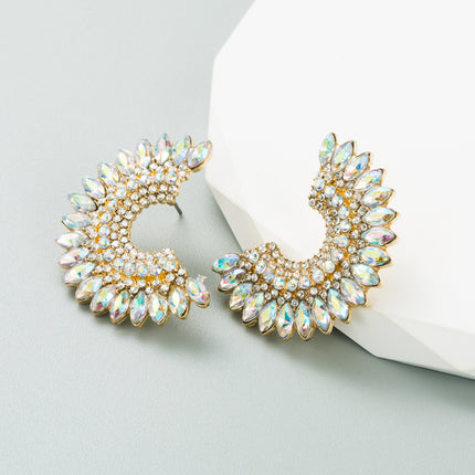 Europe and the United States cross-border geometric semicircular alloy diamond earrings women's fashion new earrings high sense wholesale in stock