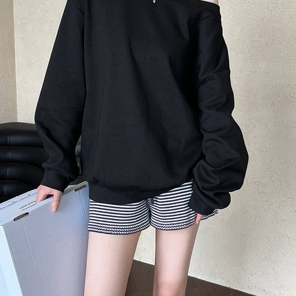 Luxi Relaxed Shoulder Sweatshirt Women's 2025 Autumn New Loose Lazy Style One-Neck Off-Shoulder Top 2809
