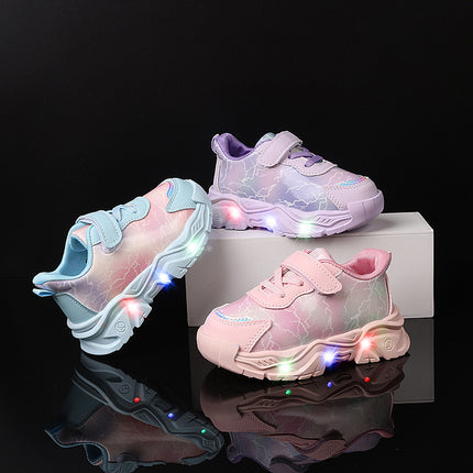 Spring and Autumn New Girls' Sports Shoes Light-Up Cartoon Shoes Kindergarten Baby Girls Dad's Shoes Flashing Lights Versatile