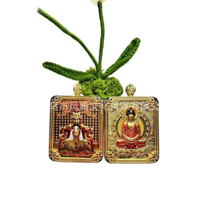 Five-Pronged Protector Square Pendant Buddha Amulet Xizang-Style Brass Gilded Zodiac Year Five-Pronged Protector Jewelry