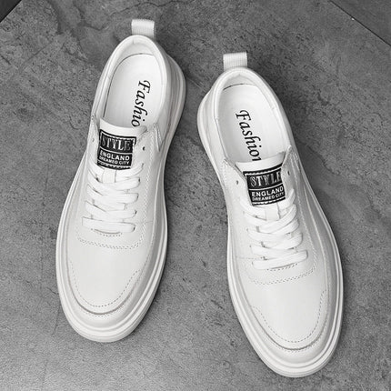 Autumn first layer cowhide men's board leather autumn casual trendy shoes men's leather shoes small white shoes men's trendy low-top