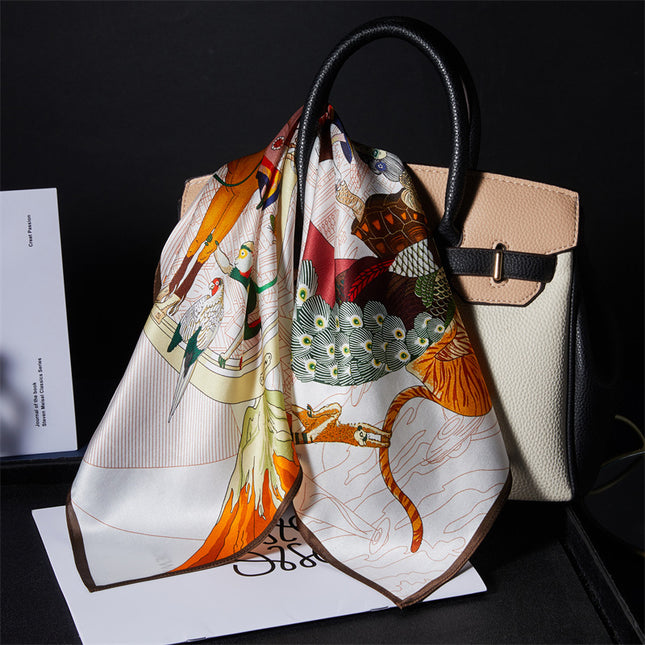 Zoo Selfie Print 100% Mulberry Silk Scarf Spring & Fall Decorative Neck Scarf Silk Scarf 53cm Square Scarf
