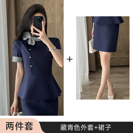 Stewardess Professional Wear Female Summer Fashion Ol Suit Beautician Workwear Sales Department Front Desk Customer Service Reception Workwear