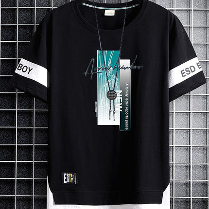 Summer Big Boy Short-Sleeved T-Shirt 2021 Men's Clothing T-Shirt Junior High School and High School Student Fat Boy Half-Sleeved Trendy