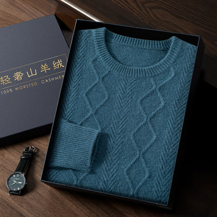 Autumn and Winter thickened men's cashmere sweater round neck men's sweater business casual pure cashmere knitted bottoming shirt men