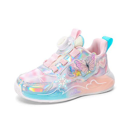 Girls' Sneakers 2026 Spring New Model Mesh Breathable Button Running Shoes for Older Children Non-Slip Soft Sole Dad Shoes