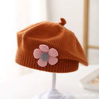Small pink flower beret-caramel / 3-48 months