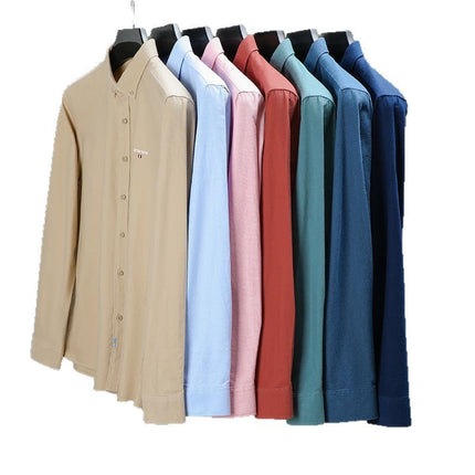 Pure Cotton Long Sleeve Shirt Spring Clothes Explosions Original Embroidered Button Small Square Collar High Color Fastness Fadeless Men's Shirt