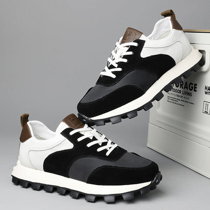 Shoes Men's Trendy Shoes New Men's Shoes Thick-Soled Lightweight Sports and Casual Shoes Leather Matching Cloth Forrest Gump Shoes Contrast Color Sneakers Wholesale