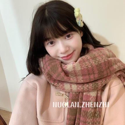 Factory new solid color haze blue scarf women's winter fluffy hair thickened students white students warm scarf