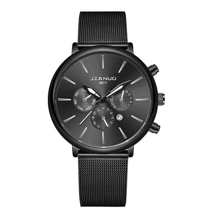 Korean Fashion Men's Mesh Band Watch Fashion Calendar Quartz Watch Business Casual Business Men's Cool Blue Watch