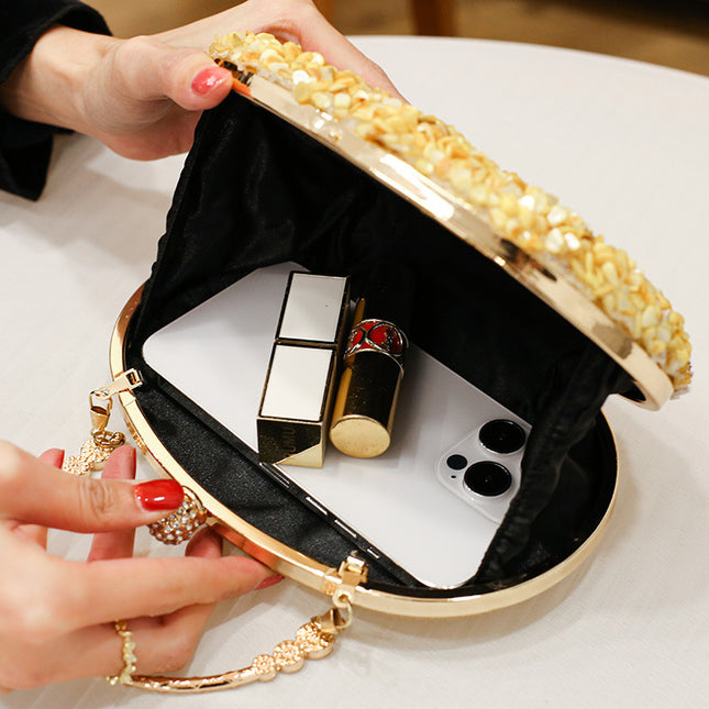 New Pumpkin Women's Bag Cross-border Explosion Diamond-encrusted Oval Bag European and American Fashion Evening Bag
