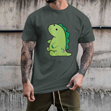 Cross-Border Summer New Product Cartoon Dinosaur Pattern Men's Cotton Loose Combed Cotton Pullover Round Neck Short Sleeves