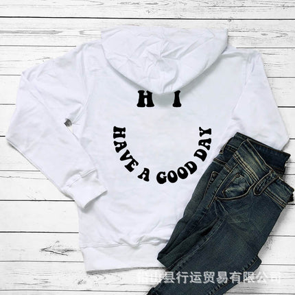 Foreign Trade Women's Velvet Sweatshirt Plain Letter Print Kangaroo Pocket Drawstring Print Hoodie