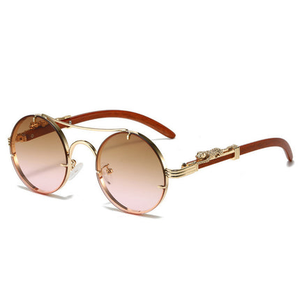Cross-border European and American sunglasses men's retro punk metal leopard head round frame fashion double beam personality sunscreen sunglasses women