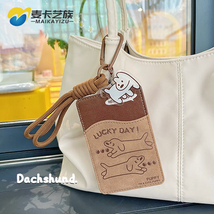 Creative Dachshund Leather Card Set Student Campus Meal Card Identity Card Bus Subway Certificate Protection Set Bag Hanging