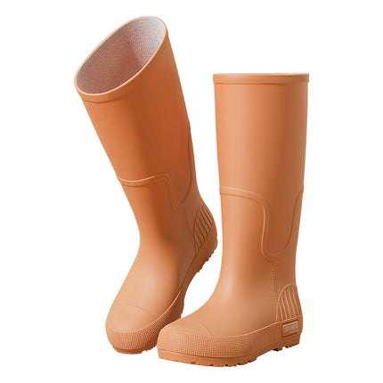 Spring and Autumn Khachi Brown High-barred Women's Rain Shoes All-match Women's Rubber Shoes Waterproof Shoes Red Long Barrel Water Boots Rainy Day Travel Shoes