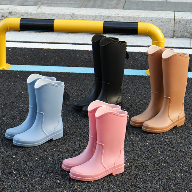 Cross-border New High Rain Shoes Women's Online Popular Fashion Water Boots Solid Color Waterproof Non-slip Warm Outer Wear fleece-lined Warm Boots