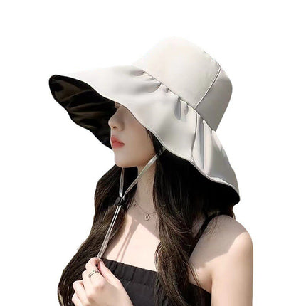 Summer Sun Protection Hat for Women, Outdoor Uv Protection, Fashionable Solid Color, Simple and Versatile, Large Brim, Face-Covering, Slimming Fisherman Hat
