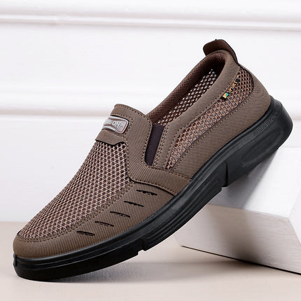 Large Size Old Beijing Cloth Shoes for Men, Breathable Spring and Autumn Men's Single Shoes, Middle-Aged and Elderly Dad Shoes, Size 47 Slip-On Shoes with Color-Blocking Design