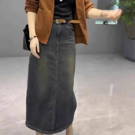 Pear-Shaped Figure Niche Slit Hip-Covering Skirt 2025 Early Summer New Large Size Hepburn Style Denim Skirt