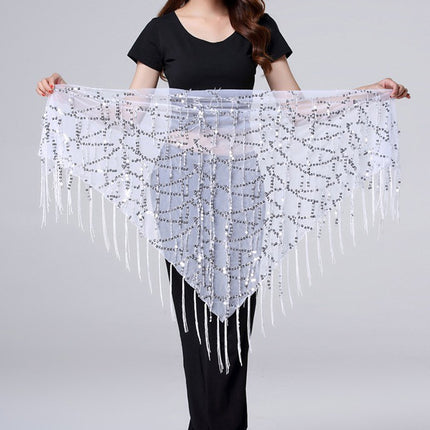 in stock Dance Suit Sequins Tassel Triangle Towel Table Performance Hip Towel Practice Waist Chain Waist Towel Belly Dance Waist Chain Europe and America
