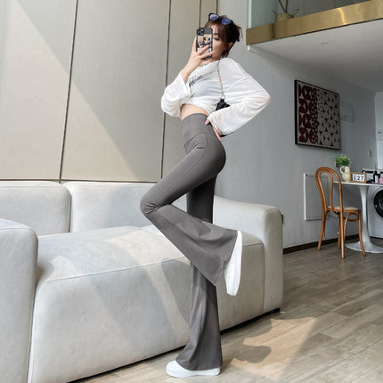 Black Micro Shark Pants Women's High Waist Pants Slim-fit Mop Pants Dose-fit Trousers Loose Fashionable Spring and Autumn Flared Pants