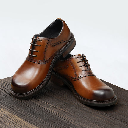 Men's Genuine Leather Shoes 2026 New Style Business Casual Wide-Footed Men's Shoes British-Style Brogue Oxford Shoes