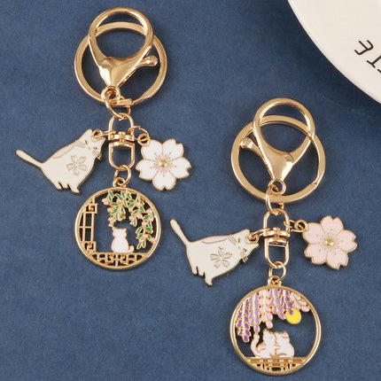 Cross-Border European and American Cute Cartoon Cat Keychain Zinc Alloy Creative Love Cat Keychain Wholesale in Stock