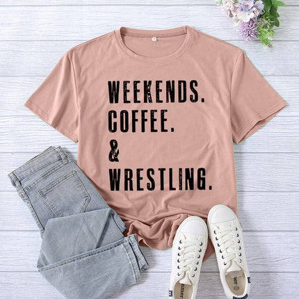 Cross-border Amazon WEEKENDS COFFEE WRESTLING printed short-sleeved women's top T-shirt European code