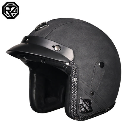 3C Certification Retro Prince Cruise Motorcycle 3/4 Helmet Half Helmet Scoop Helmet Leather Helmet Safety Four Seasons