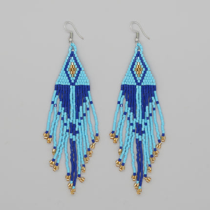 Cross-border Bohemian Ethnic Retro Earrings MGB Rice Beads Diamond Tassel Hand-woven Women's Earrings