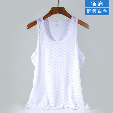 Ice Silk Mesh Vest Men's Summer Hollow Mesh Men's Sweatshirt Fitness Sports Thin Large Size Sleeveless T-shirt Trendy