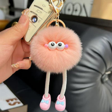 Wholesale New Long-Legged Real Rex Rabbit Fur Keychain Pendant Cute Cartoon Key Small Gift Doll School Bag Pendant