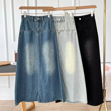plus size Women's Autumn Pear-Shaped Figure Split Denim Skirt Skirt chubby girl High Waist Slimming A- line Straight Long Skirt
