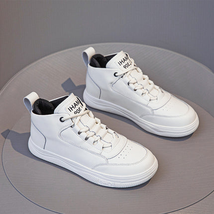 Genuine Leather White Sneakers for Women 2025 Spring and Autumn New Style Versatile Casual Shoes High-Top Soft Sole Comfortable Sneakers