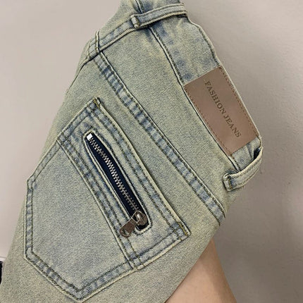 2025 Summer New American High Street Hot Girl High Waist Denim Shorts Women's Retro Slimming Hip Wide Leg Hot Pants