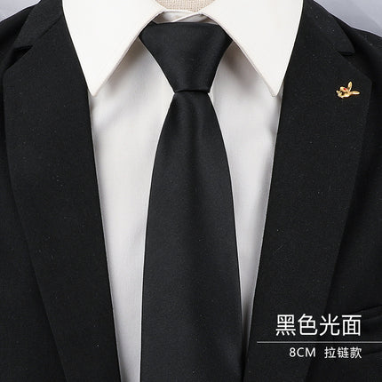 Men's Black Tie Men's Formal Wear Korean Style 8cm Student Women's Suit Business Lazy Zipper Wedding Professional Fashion