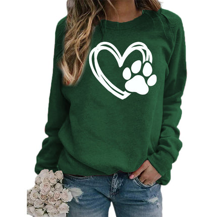 Cross-border Foreign Trade Supply Dog Feet Love Printed Round Neck Jacket Women's Long Sleeve European Size plus size Loose