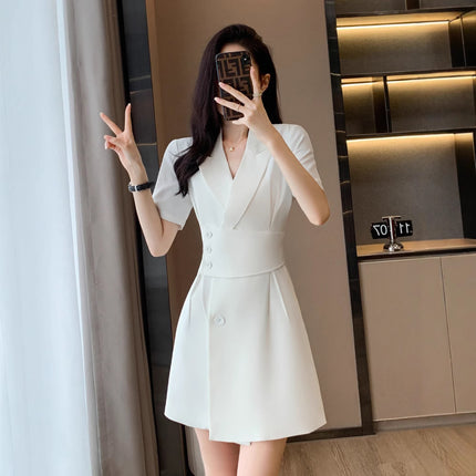 【Precise Fit】Women's High-End Short-Sleeve Suit Dress, Summer Waist-Slimming Coffee-Colored Dress